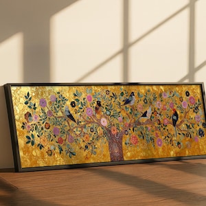 Gold Leaf Tree of Life Canvas, Floral Bird Wall Art