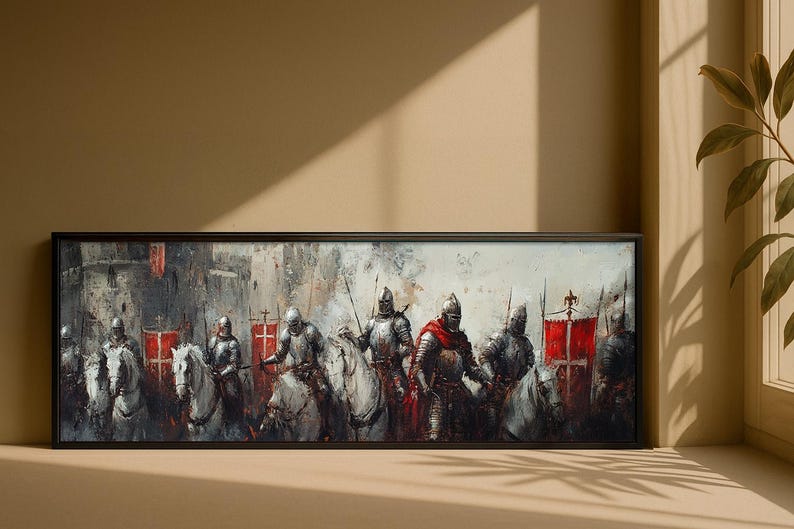 Long Narrow Medieval Knight Wall Art : Dark Battle Framed Canvas - Etsy