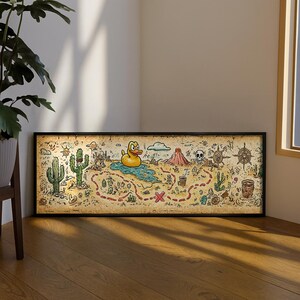 Game Landscape Long Narrow Canvas : Pop Art Fantasy Map Artwork