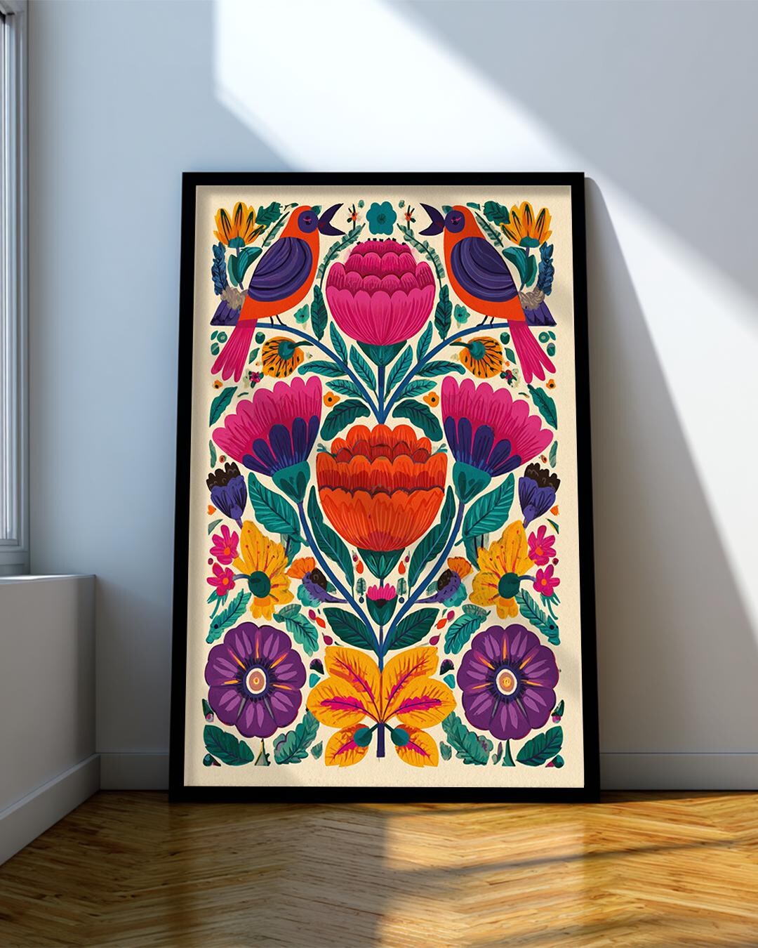 Mexican Folk Wall Art : Floral Bird Canvas, Botanical Nature Print - Etsy