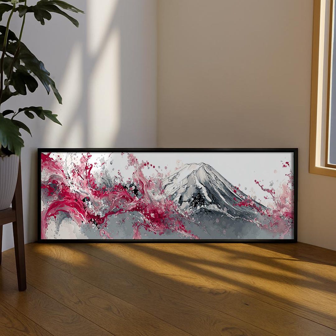 Japandi Fuji Mountain Long Narrow Wall Art : Framed Japanese Landscape ...