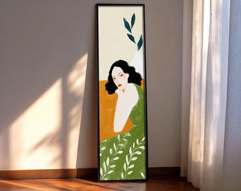 Abstract Portrait Tall Narrow Wall Art : Framed Modern Figurative Artwork
