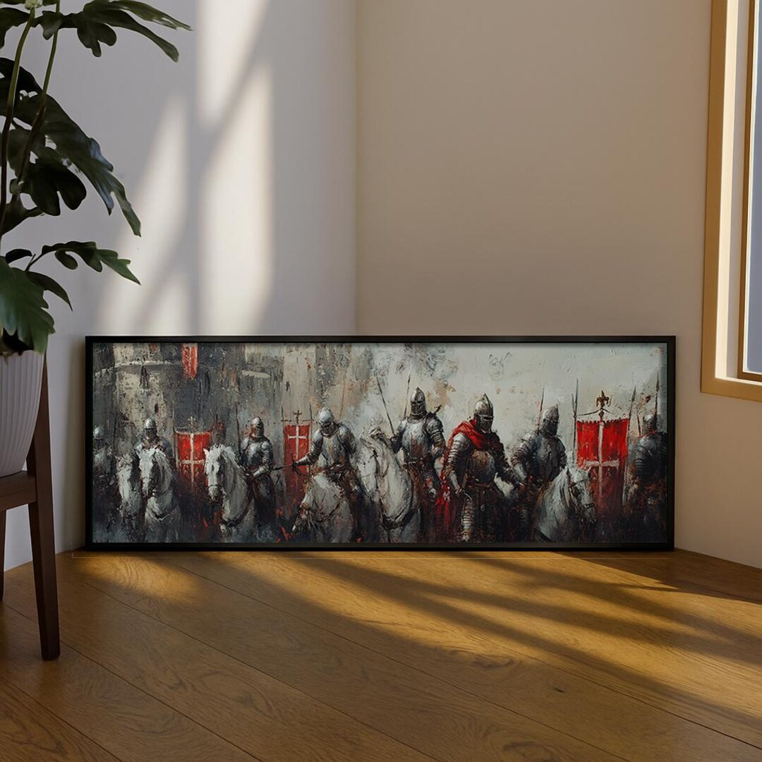 Medieval Knight Long Narrow Wall Art : Dark Battle Framed Canvas - Etsy
