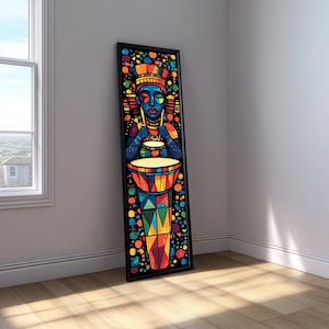 African Music Long Narrow Wall Art : Tribal Cultural Decor