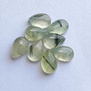 Natural Prehnite Rutile Pear Shape Cabochon Calibrated Flatback Smooth Polish loose Gemstone Healing Crystal cabs For Jewelry 3x5 To18x25 MM