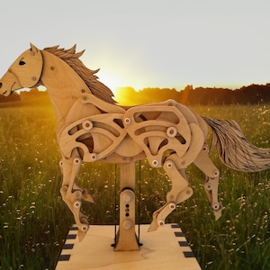 Mechanische paardenmodelset hardhout