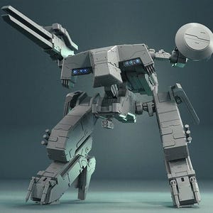 Peut inclure: Modèle de robot mécanique gris avec un grand canon et une tête ronde. Le modèle est conçu pour l'impression 3D, avec le texte "Gambody" et "Premium Files for 3D Printing" visible. Le modèle est étiqueté "Assembly & Active".