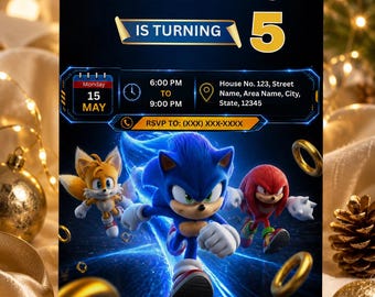 Sonic Birthday Invitation Editable, Sonic Hedgehog Party Invitation, Kids Birthday Canva Template 5x7, Printable Digital Instant Download