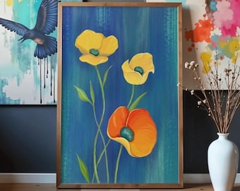Orange & Yellow Floral Wall Art | Modern Botanical Painting | Digital Download