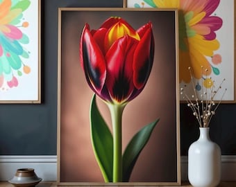 Impression de tulipes rouges - Art mural botanique minimaliste (téléchargement numérique)
