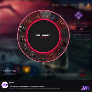 May include: A circular character selection wheel from the video game Dead by Daylight, featuring a red glowing border and various character portraits. The center displays the text THE KNIGHT 16 / 42, with a chat sidebar visible on the right side.