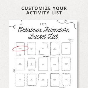 Puede incluir: Una lista de deseos navide&ntilde;a blanca para 2025, con una lista de actividades personalizable. El texto "Customize Your Activity List" est&aacute; en la parte superior. La lista incluye casillas para actividades como "Decorar el &aacute;rbol" y "Visita de luces navide&ntilde;as".
