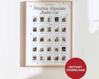 Editable Family Activity Advent Calendar Christmas Countdown Bucket List Printable Polaroid Photo Poster for Kids 24x36 Canva Download