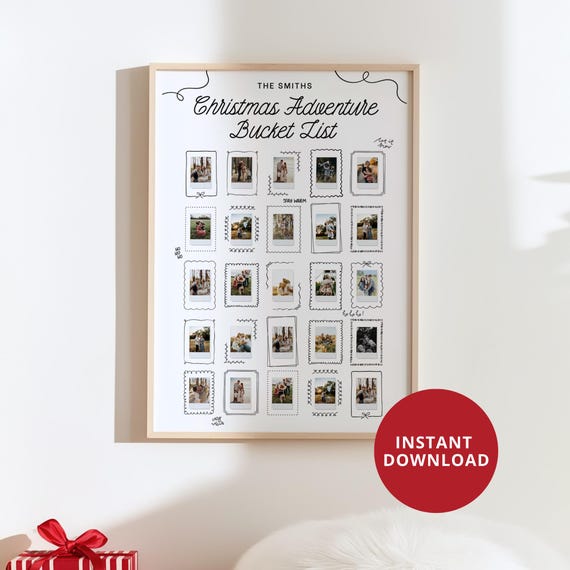 Editable Family Activity Advent Calendar Christmas Countdown Bucket List Printable Polaroid Photo Poster for Kids 24x36 Canva Download