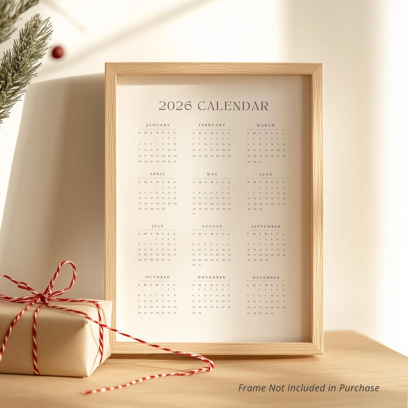 Year at A Glance 2026 Calendar Printable PDF Download Full Year One ...