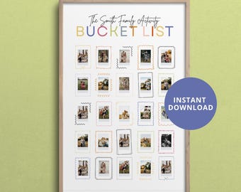 Nuestro libro de aventuras para la familia: lista de actividades de verano imprimibles para niños, póster de foto Polaroid de 24 x 36, plantilla editable de Canva