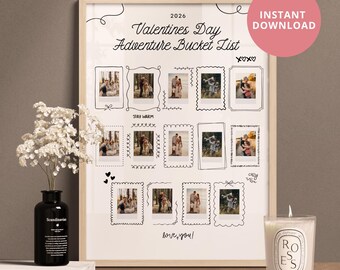Calendario de Adviento de San Valentín con cuenta regresiva, póster de foto Polaroid imprimible de 18 x 24, plantilla editable de Canva