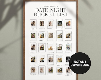 Regalo de aniversario en papel para él, lista de deseos para una cita nocturna, ideas para citas, póster con foto Polaroid de 24 x 36, editable, Canva, descarga