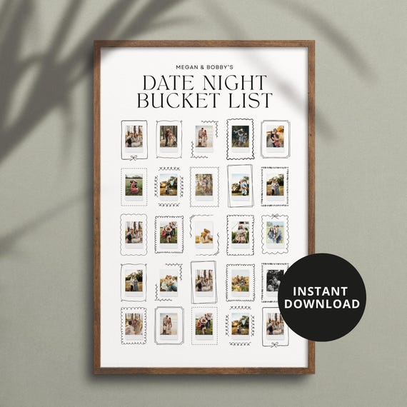 Paper Anniversary Gift for Him Date Night Bucket List Date Ideas Polaroid Photo Poster 24x36 Editable Canva Download