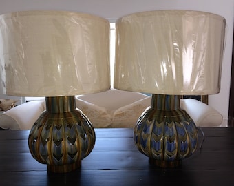 Set of VINTAGE chevron pottery lamps