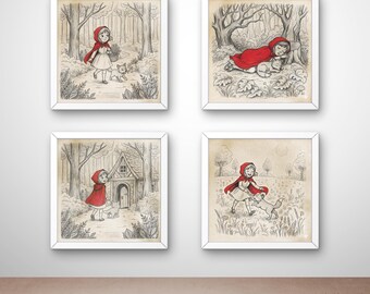 Woodland Nursery Art | Little Red Riding Hood Prints | Cottagecore Fairytale Digital Download
