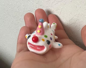 Clown Whale Shark Desk Buddy, Handmade Miniature Clay Figure, Cute Kawaii Ocean Decor, Marine Gift