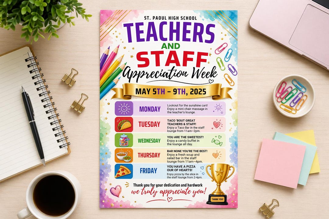 Teacher Appreciation Week Poster Editable Template | School Staff ...