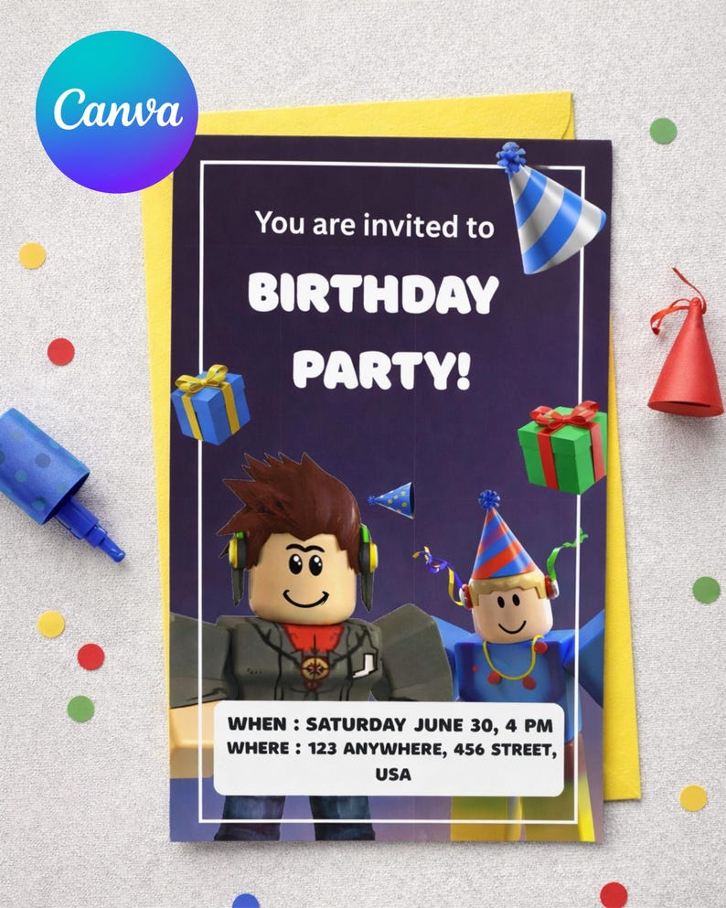 Roblox Birthday Invitation Template, Roblox Party Invite, Editable ...