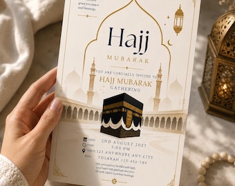 Hajj Mubarak Invitation Template, Islamic Hajj Party Invite, Editable Muslim Gathering Invitation, Hajj Mubarak invite, Digital Download