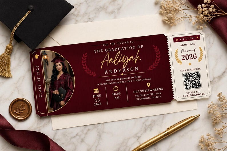 Professional Grad Tickets Graduation Tickets Template | Class of 2026 | Senior 2026 | Event ...