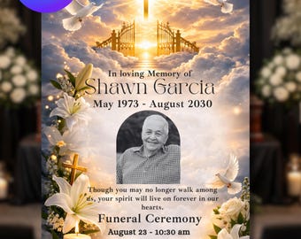 Christian Funeral Memorial Announcement Template | Heavenly Cross Dove Funeral Invitation | Editable Obituary Program | Digital Celebration