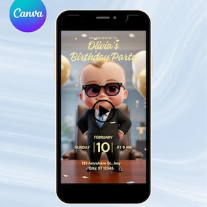 Video verjaardagsuitnodiging baas baby | Geanimeerde eerste verjaardagsuitnodiging (digitale download)