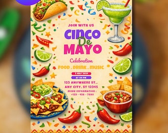 Cinco de Mayo Fiesta Invitation Template | Mexican Birthday Party Invite | Canva Editable (Digital Download)