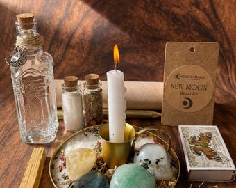 Neumond Ritual Kit | Manifestation & Neubeginn | Mond Magische Zeremonie mit Journal Prompts | Spirituelle Selbstfürsorge Geschenkset