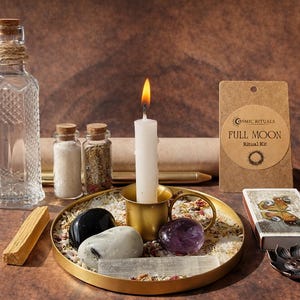 Kit de ritual de luna llena / Set de regalo espiritual / Poderoso hechizo de liberación / Ceremonia de magia lunar con diario y sugerencias para la reflexión
