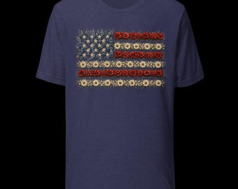 Floral American Flag Shirt, Patriotic Wildflower Tee, Botanical USA Shirt, Cottagecore 4th of July Tee, Vintage Americana Shirt