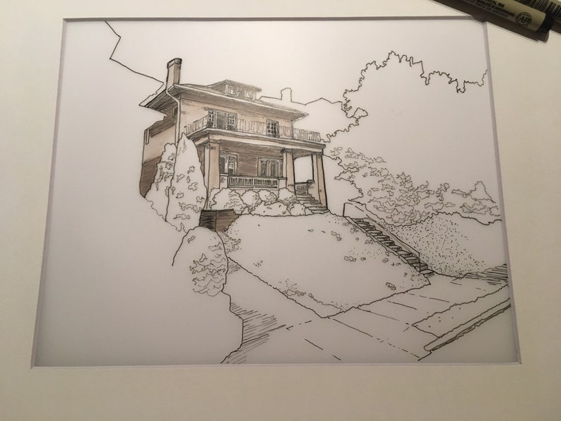 Custom House Portrait: Toned Pen and Ink - Etsy