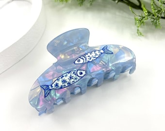 Fish Hair Clip, Blue Aqua Hair Claw, Ocean Sea Animal Hair Accessories, Shiny Big Acetate Hair Clamp