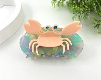 Pinza para el pelo con forma de cangrejo, pinza para el pelo rosa, pinza para el pelo de acetato aguamarina, accesorios para el pelo con forma de animal marino
