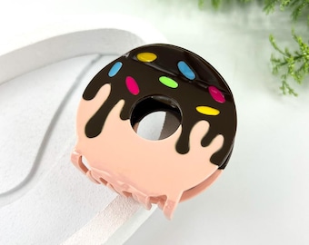 Pinza para el pelo con forma de dona, pinza para el pelo con forma de comida, accesorios divertidos para el pelo, pinza para el pelo de acetato marrón y rosa
