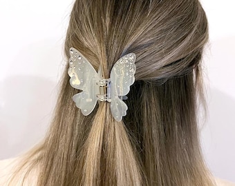 Pinza para el pelo con forma de mariposa, pinza para el pelo con diamantes de imitación blancos, accesorios bohemios para el pelo, pinza para el pelo rosa hada