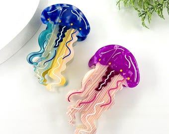 Jellyfish Hair Clip, Animal Hair Claw, Blue Pink Acetate Hair Clamp, Fun Hair Accessories