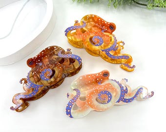 Octopus Hair Clip, Ocean Animal Hair Claw, White Brown Acetate Hair Clamp, Fun Hair Accessories