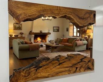 Rustic Olive Wood Mirror, Living Room Decor, Handmade Live Edge Wall Mirror, Natural Farmhouse Decor, Live Edge Wood Mirror, Bathroom Mirror