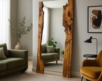 Live Edge Olive Wood Full-Length Floor Mirror, Handmade Mirror