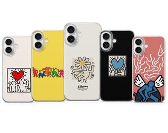 Keith Haring Phone Case Artwork Urban Art Cover for Google Pixel 10, 10Pro, 9, 9Pro, 8, 7, 6A, Samsung S25, S24, S23, A17, iPhone 17, 16, 15