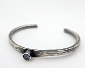 Horizon Cuff Bracelet, Sterling Silver Cuff, Faceted Periwinkle Cubic Zirconia