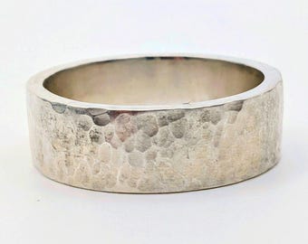 Wide Hammered Sterling Silver Wedding Band, Everyday Ring