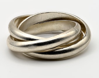 Handcrafted Rolling Ring, Interlocking Sterling Silver Bands, Made to Order