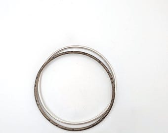 Sterling Silver Bangle Pair, Polished and Dark Hammered Stackable Bangles (Made to Order)
